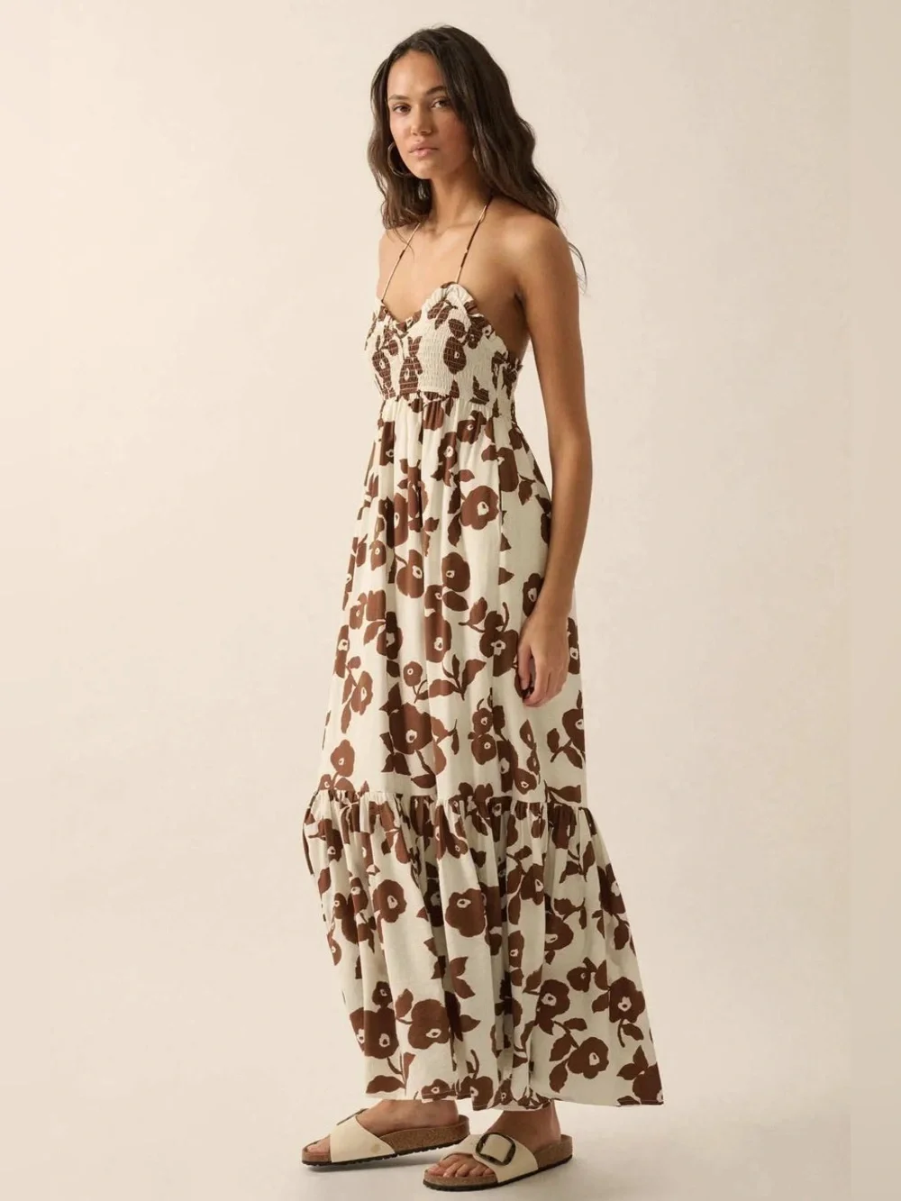 Promesa Poppy Prairie Smocked Floral Halter Maxi Dress - Picture 5 of 8
